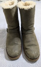 UGG Size 9 NOIRA Olive Green Waterproof Leather Sheepskin Biker Boots 1001733