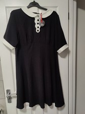 BNWT Hell Bunny 4xl 22 Magpie Mini Dress Black 60s 50s Retro Collar Vintage