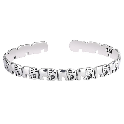 Silver elephant cuff bangle - elephant,