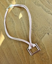 NEXT Silver Square Pendant Necklace With Pink Material Chain 
