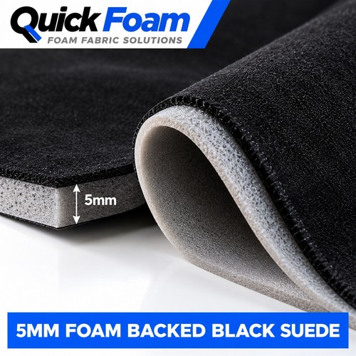 Black 5mm foam backed suede - black,
