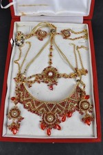 Pre-Loved Indian Pakistani Wedding Jewellery Set Red/Gold Intricate Design Boxed
