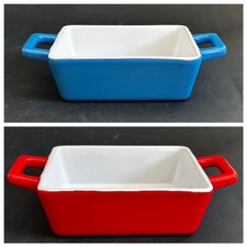 Mini Rectangular Ceramic Oven Dishes x 2 Red/Blue Casserole Airfryer Microwave