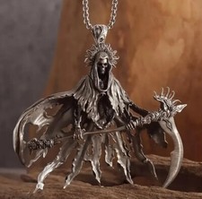 Grim Reaper Death Scythe Memento Large Gothic Necklace Pendant Halloween 876