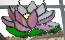 Stained Glass Water Lily Lotus Flower July Birthday Suncatcher Hand Made England