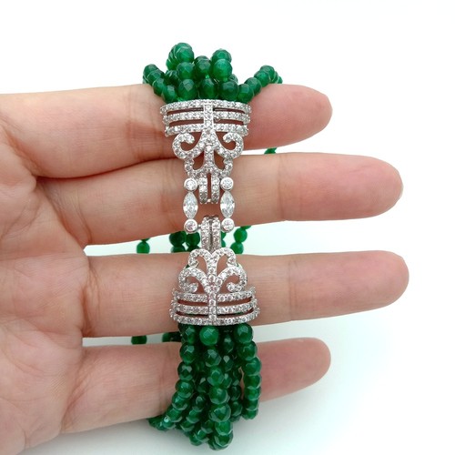 Rows green jade bracelet - 7,