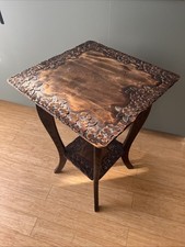 Antique Liberty’s of London  Side Table Japanese Hand Carved Early 1900’s Flower
