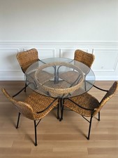A Rattan Glass Topped Round Table and Four Matching Chairs ~Delivery Available~