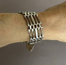 1978 VINTAGE STERLING SILVER 5 bar GATE LINK BRACELET & padlock 16.7g 20cm 18cm