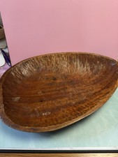 Vintage Large Shallow Hand Carved Wooden Oval Leaf Bowl 15" x 11"