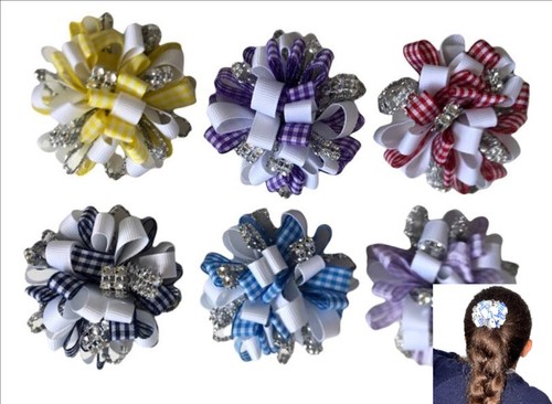 Gingham school hair bow clip - school,