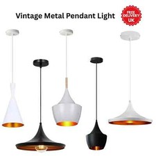 Vintage E27 Pendant Light – Black/White Metal Ceiling Hanging Lamp Shade UK