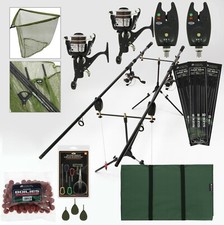 Starter Carp Fishing Set 2 x 3pc 12ft Rods & Reels With Complete Tackle Coarse