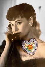 Vintage Brooch Italian Micro Mosaic Small Heart Shaped Very pretty#499#IT581@C4