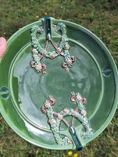 Antique Vintage Eichwald Green Ceramic Plate Raised Flowers Decoration