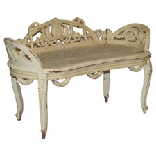 ANTIQUE FRENCH SHABBY CHIC BERGERE WINDOW SEAT BENCH ORIGINAL PAINT FINISH