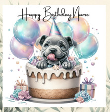 Personalised STAFFY Greeting Card Birthday Cake Staffordshire Bull Terrier DOG