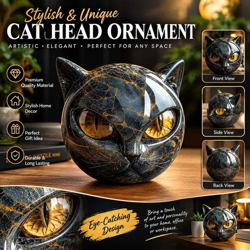 Black cat stone - figurine, resin
