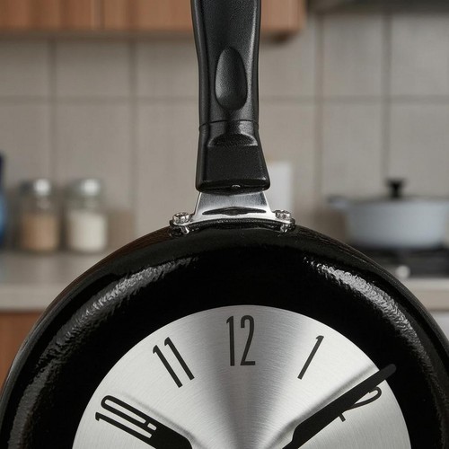 Frying pan timepiece black - frying,