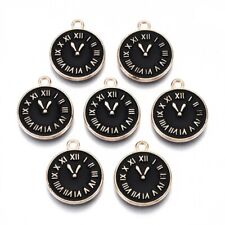 Enamel Charms Clock Face Roman Numerals Gold Base 14mm Diameter 10pcs E81