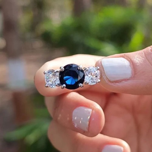 Round cut blue sapphire - 3,