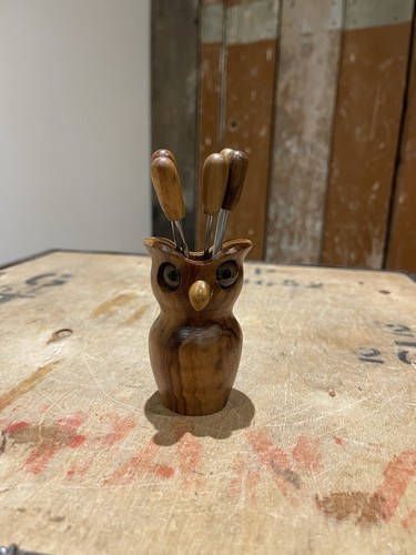 Olive wood owl pick - wood,