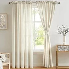 Melodieux 2 Panel Faux Linen Voile Net Curtains Semi Sheer Rod Pocket Drapes