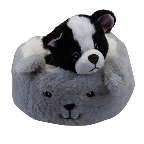Black dog soft - toy, bed