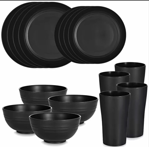 16pc black matt plastic dinner - matt,
