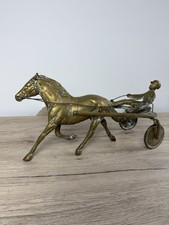 Solid Bronze Horse and Sulky Driver Sculpture – Vintage Equestrian Racing Art