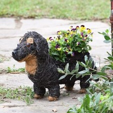 Garden Flower Plant Planter Outdoor Decor Rattan Sausage Dog Novelty Pot Holder