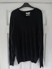 Men's Black V Neck Wool Jumper-Christiano Baldinucci Size Large-Designed Italy