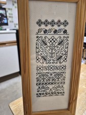 Vintage Blackwork Folk Art Embroidery Sampler