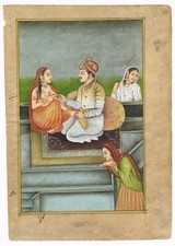 Indian Painting Of Emperor Akbar & Jodha Bai In Love Scene On Terrace 6.5x9 Inch