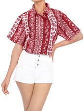 LA LEELA Women's Swim Hawaiian Shirt Relaxed Fit Tropical Beach Shirt S Red_X332