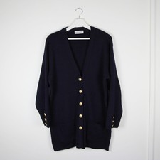 Artigiano Italy Navy Blue 100% Merino Wool Long Cardigan Sweater Size M