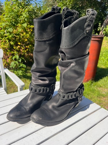 Evans black leather calf high - leather,