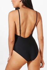 NEW BOOHOO BLACK LOW BACK HIGH LEG SWIMSUIT SIZE UK 8 EU 36     B12