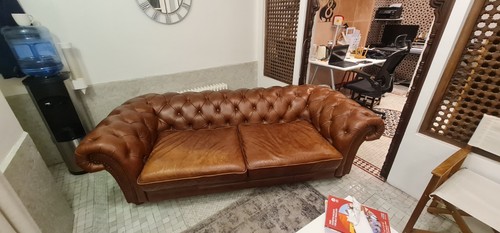 Chesterfield leather sofa - leather,