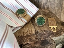 Vintage Mod Cufflinks Detachable Wrap Around Straps Jade Green ANSON