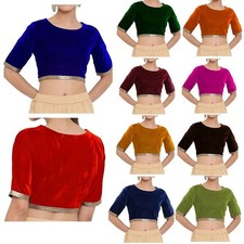 Women's Velvet Sari Blouse with lace Designer Readymade Stitched Choli Crop Top