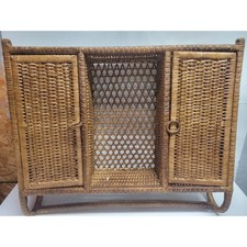 Vtg Wicker Rattan Wall Cabinet