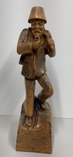 Vintage Hand Carved Wooden Mountain Man Statue Figure Smoking Pipe Folk Art