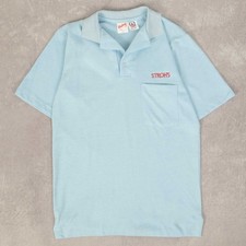 Unitog Vintage 70s Strohs Embroidered Polo Graphic T-Shirt S Mens Light Blue 
