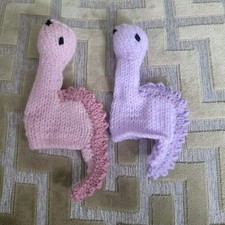 2 X Hand Knitted  Knitted Dinosaur Finger Puppets