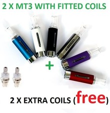 2X MT3 ATOMISERS CLEAROMISERS LIQUID TANKS FOR E SHISHA PEN VAPE + 2 EXTRA COILS