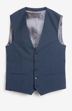 Next Bright Blue Wool Mix Textured Suit Waistcoat - 40R