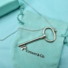 Tiffany & Co Large Key Pendant Necklace Sterling Silver 925 with 18 Inch Chain