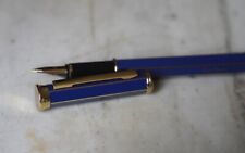 Very Beautiful Fountain Pen Pierre Cardin In Blue Lacquer & Gold Plated Cut Ends