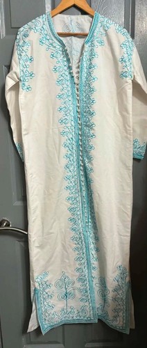White turquoise embroidered